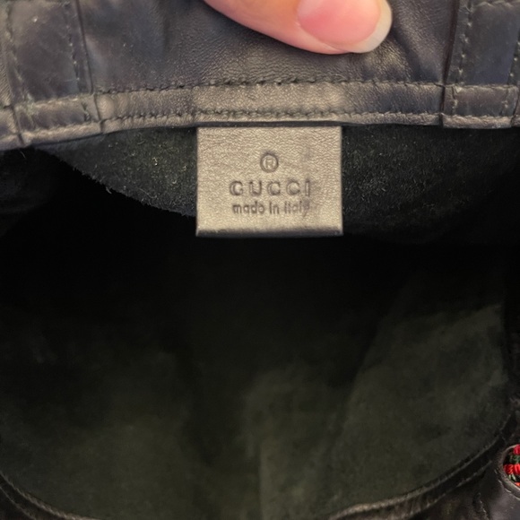 GUCCI Logo Print Leather Drawstring Backpack Bag Black - Picture 2 of 5